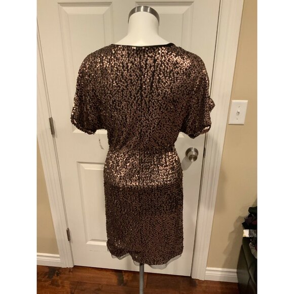 French Connection Metallic Bronze Sequin Mini Dress, Size Small - Picture 6 of 7